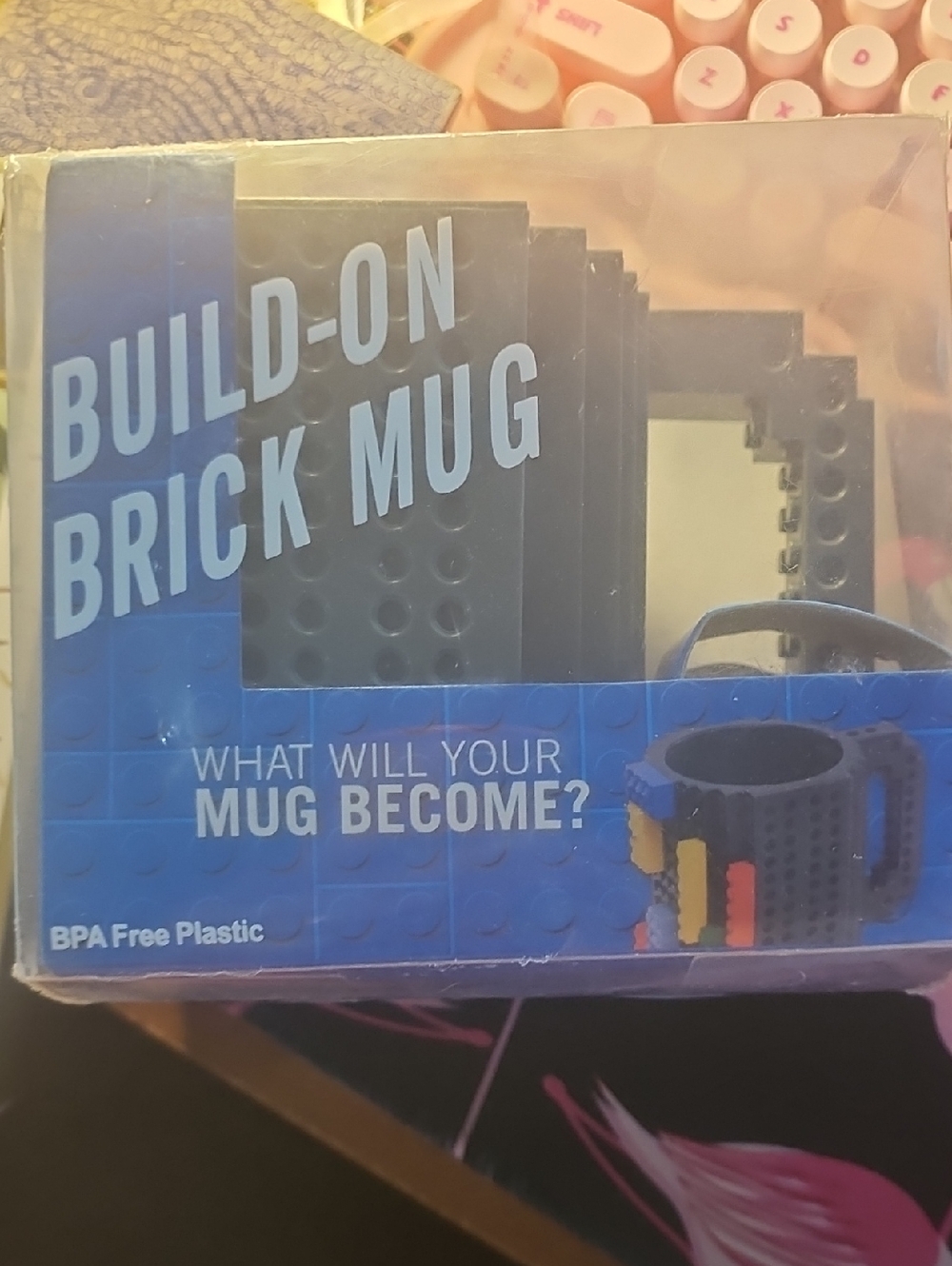 Build-On Brick Mug - Blue with Black and Multicolor Accents